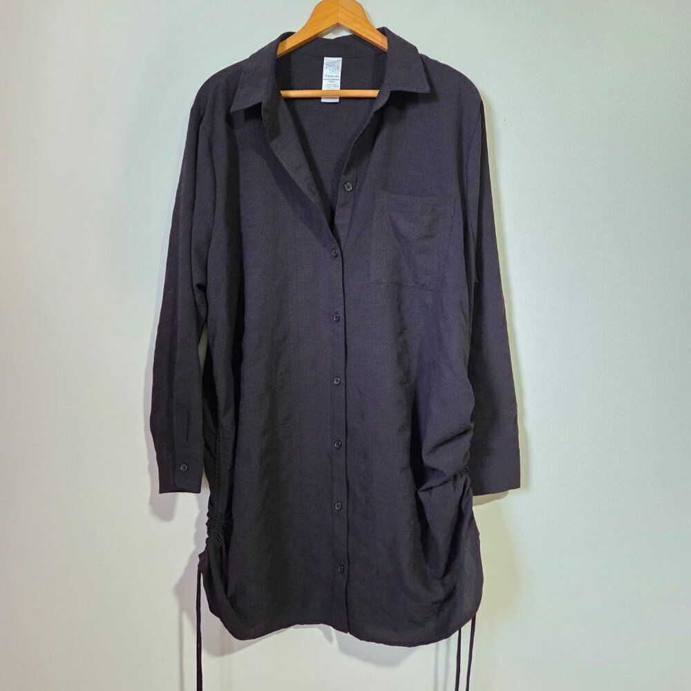 Time and Tru Black Button-Down Tunic Shirt